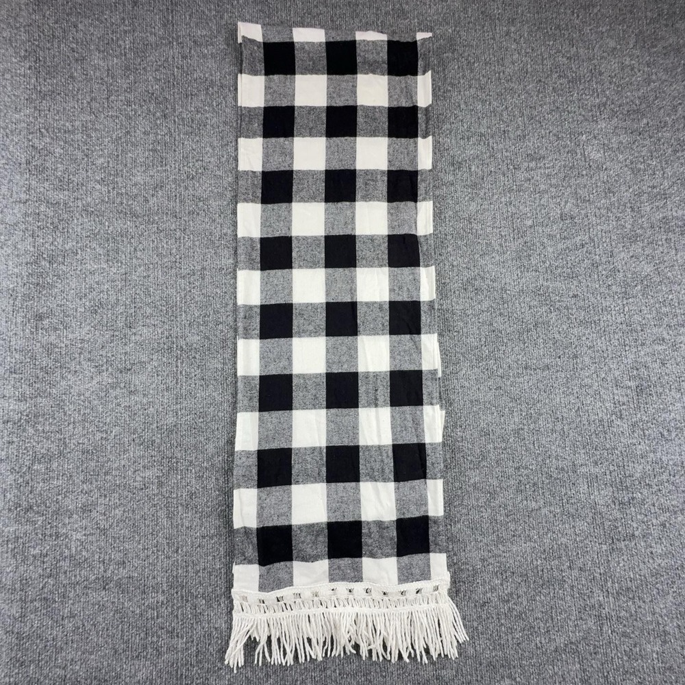 Buffalo Check Table Runner Black White Cotton Farmhouse Tassel Fringe Decor